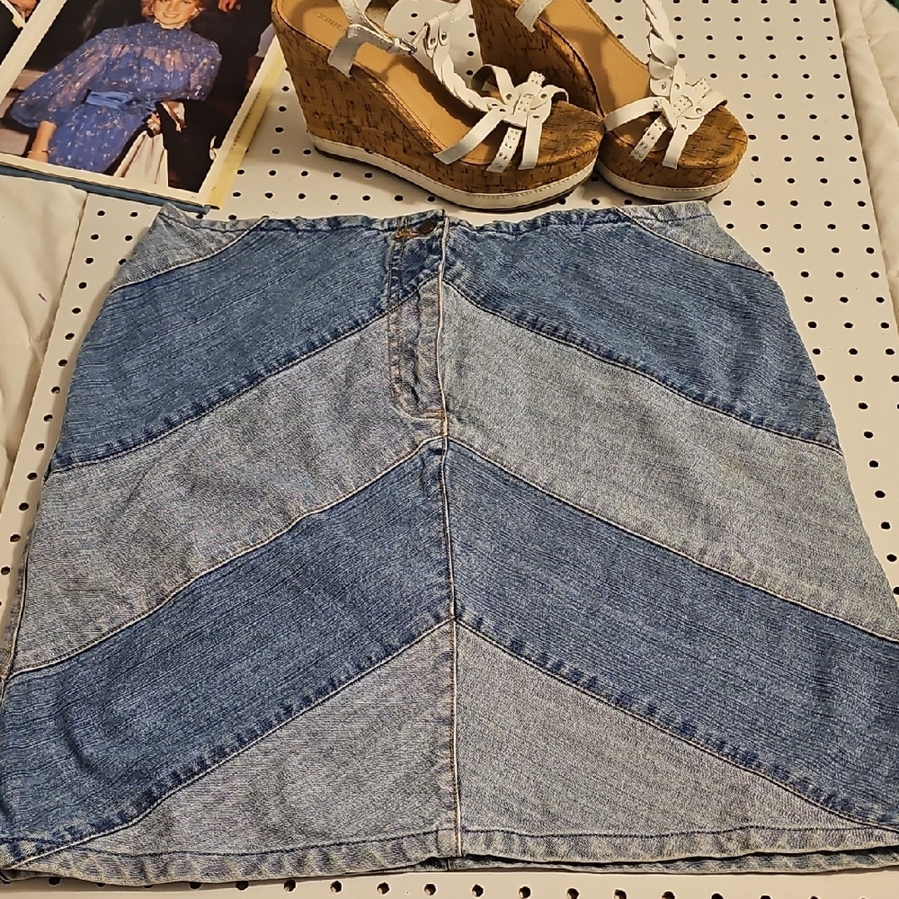 Retro Faded Glory Denim Chevron A-Line Skirt